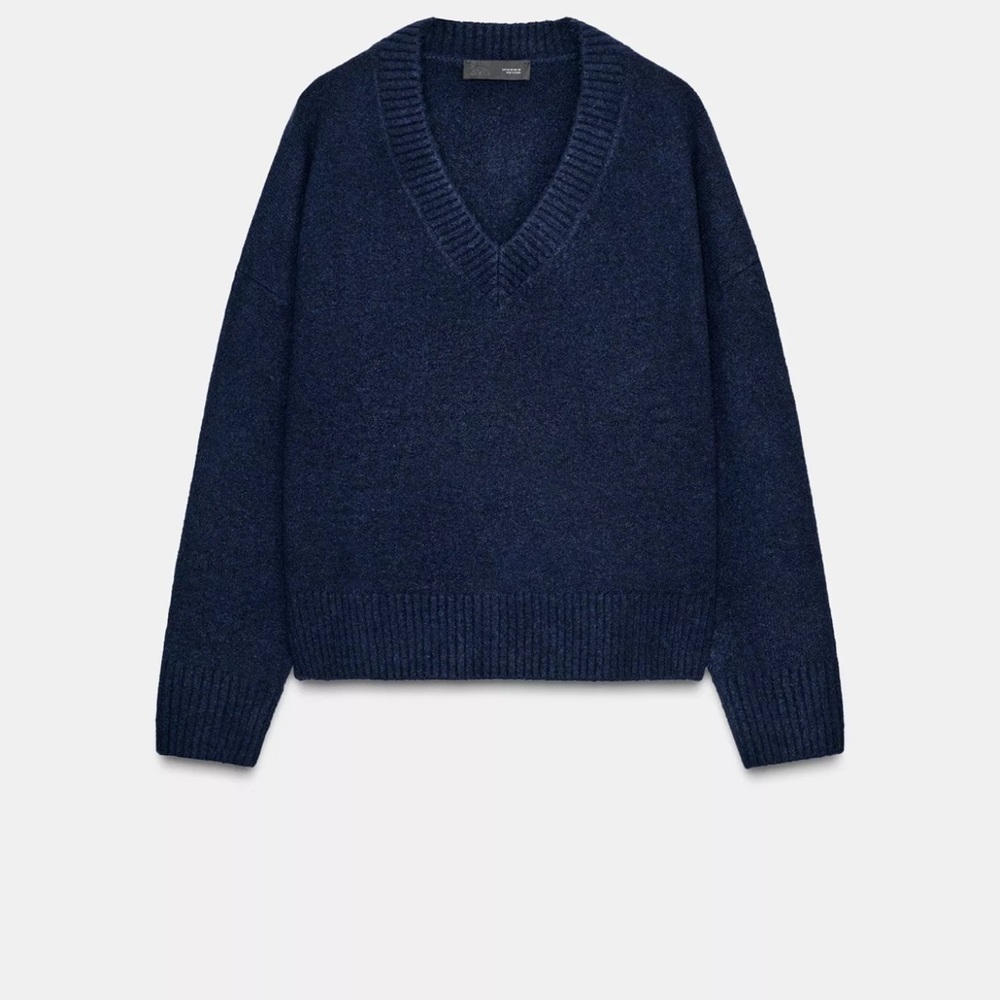 Zara Navy Blue V-Neck Sweater